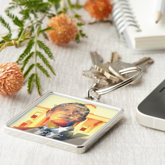 Invigningsdag Fyrkantig Silverfärgad Nyckelring (Sidan)