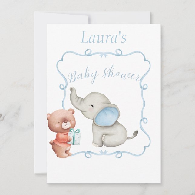 Invit för Blue Thned Baby Shower (med bakmall) Inbjudningar (Framsida)