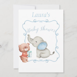Invit för Blue Thned Baby Shower (med bakmall) Inbjudningar