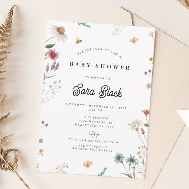 Invitación a Baby Shower con flores silvestres Inbjudningar (Skapare uppladdad)