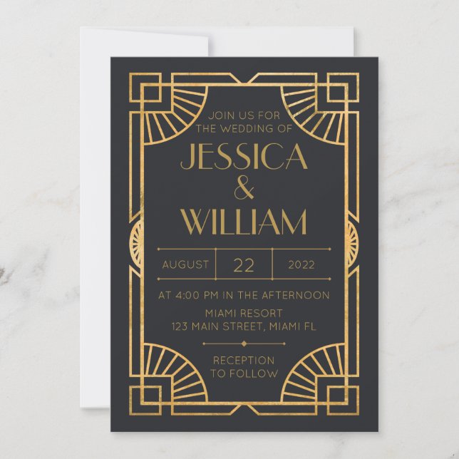 Invitación Art Deco Wedding Invitation Inbjudningar (Framsida)