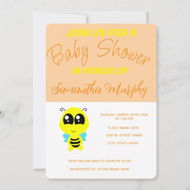Invitación Baby Bee | Baby Shower Invitation Inbjudningar (Framsida)