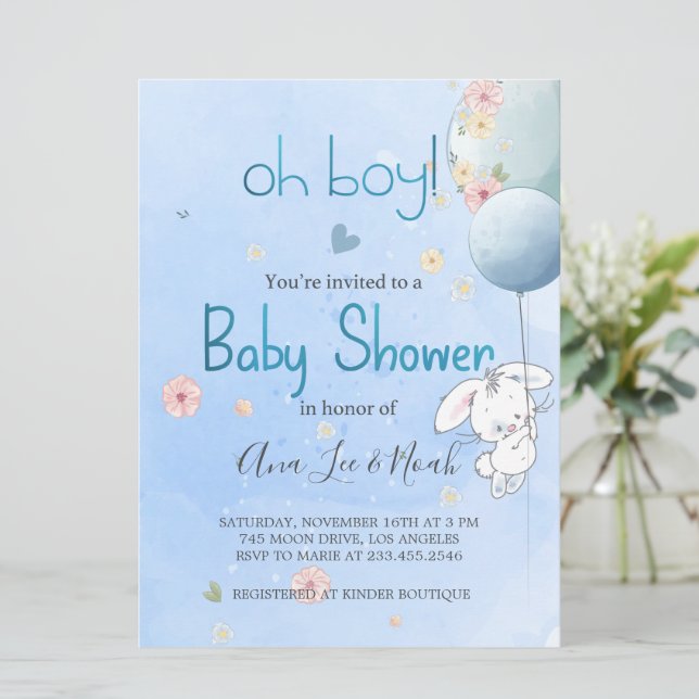 INVITACIÓN BABY SHOWER CUTE BONNY. FÖR POJKE INBJUDNINGAR (Stående Fram)