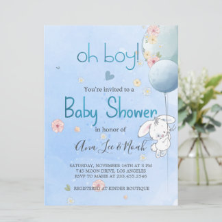 INVITACIÓN BABY SHOWER CUTE BONNY. FÖR POJKE INBJUDNINGAR