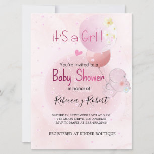 INVITACIÓN BABY SHOWER CUTE HIPO. FÖR FLICKA INBJUDNINGAR