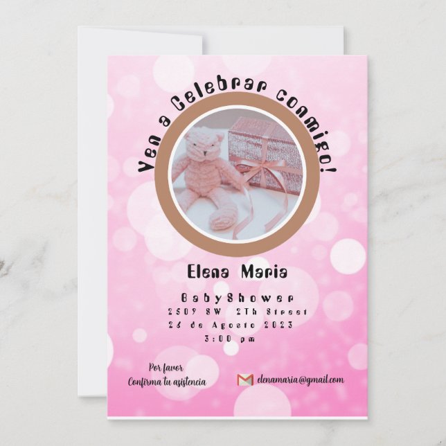 Invitación Baby Shower Rosa de niña Spara Datumet (Framsida)