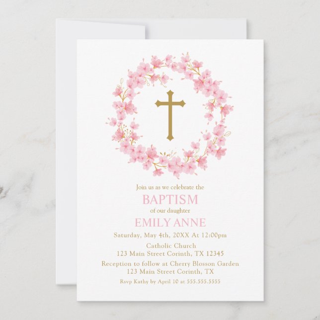 Invitación Baptism Cherry Blossom floral I Inbjudningar (Framsida)