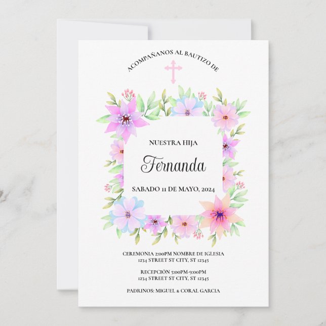 INVITACION BAUTIZO BLOMMIGT INBJUDNINGAR (Framsida)