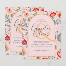 invitación bilingüe de boda de flores populaire