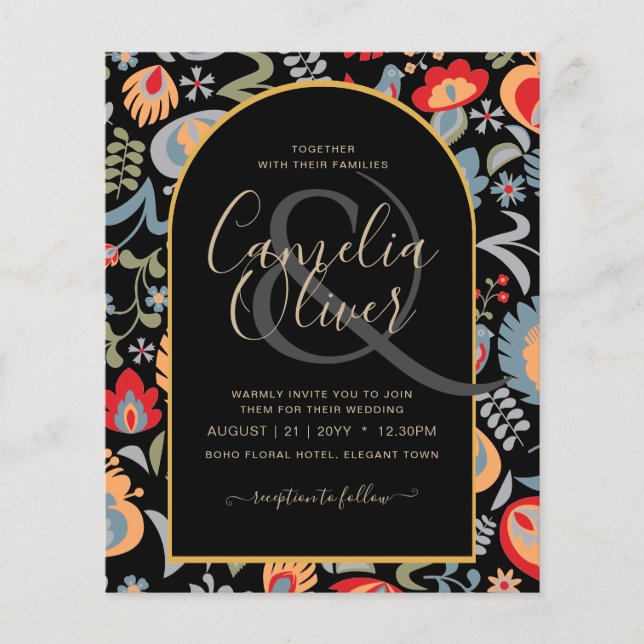 invitación bilingüe de boda de flores populaire flygblad (Framsidan)