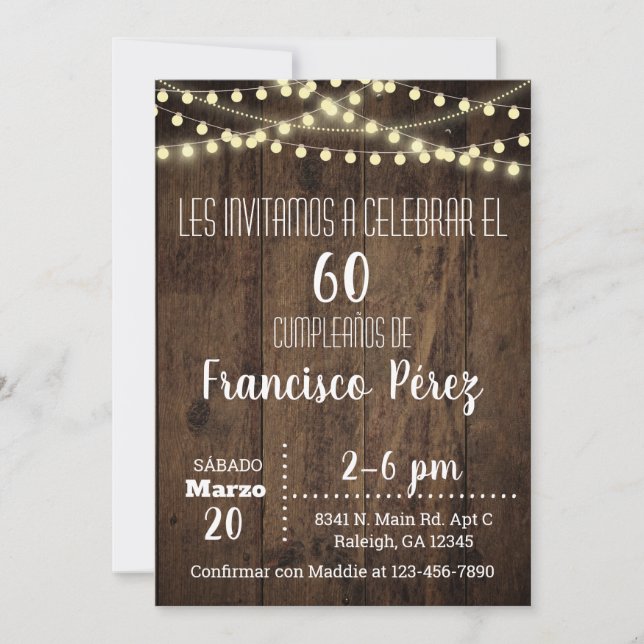 Invitación Birthday invitation, brown wood, lights Inbjudningar (Framsida)