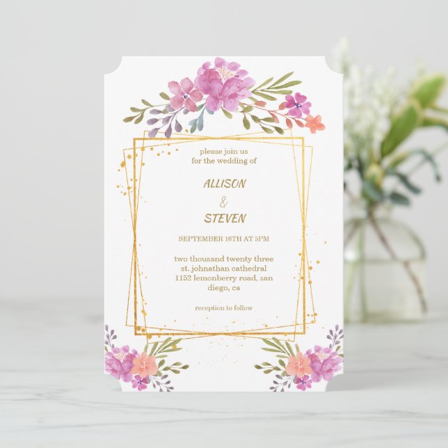 invitación Blommigt de Rosa con marco geométrico Inbjudningar (Stående Fram)