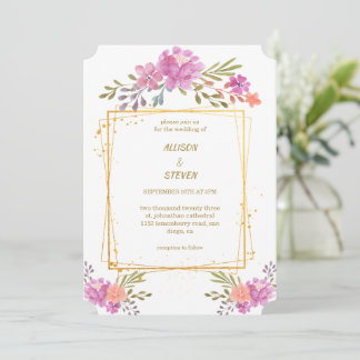 invitación Blommigt de Rosa con marco geométrico Inbjudningar