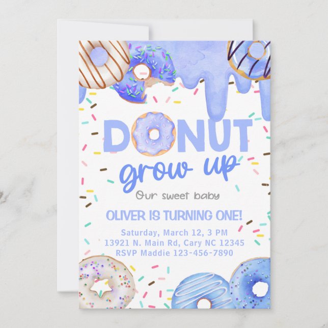 Invitación Blue donuts donut grow up boy invitatio Inbjudningar (Framsida)
