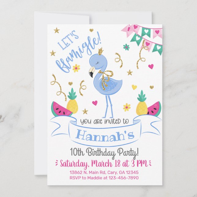 Invitación Blue flamingo, let's flamingle birthday Inbjudningar (Framsida)