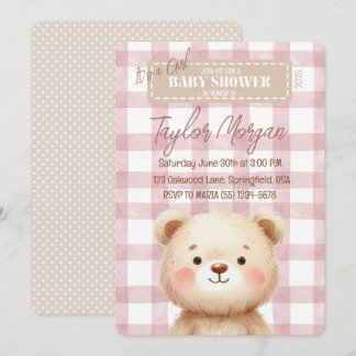 Invitación Blue Gingham Teddy Bear Inbjudningar