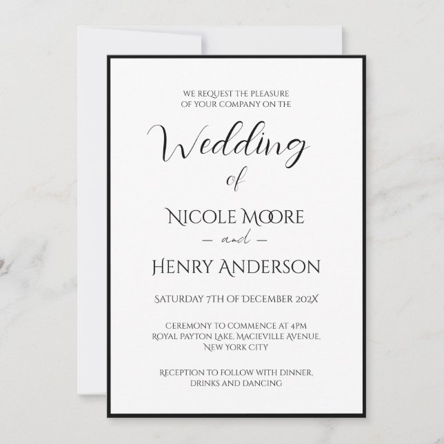 Invitación Boda Minimalista Blanco Y Negro Foto Inbjudningar (Framsida)