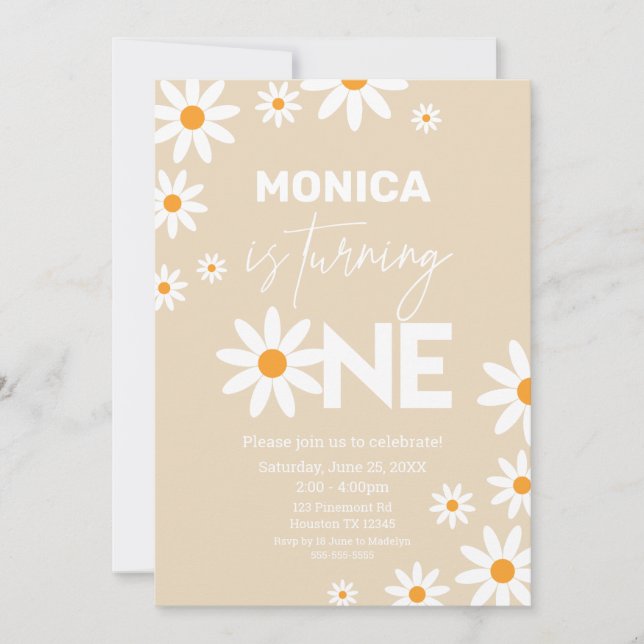Invitación Boho Daisies One Birthday Party invitat Inbjudningar (Framsida)
