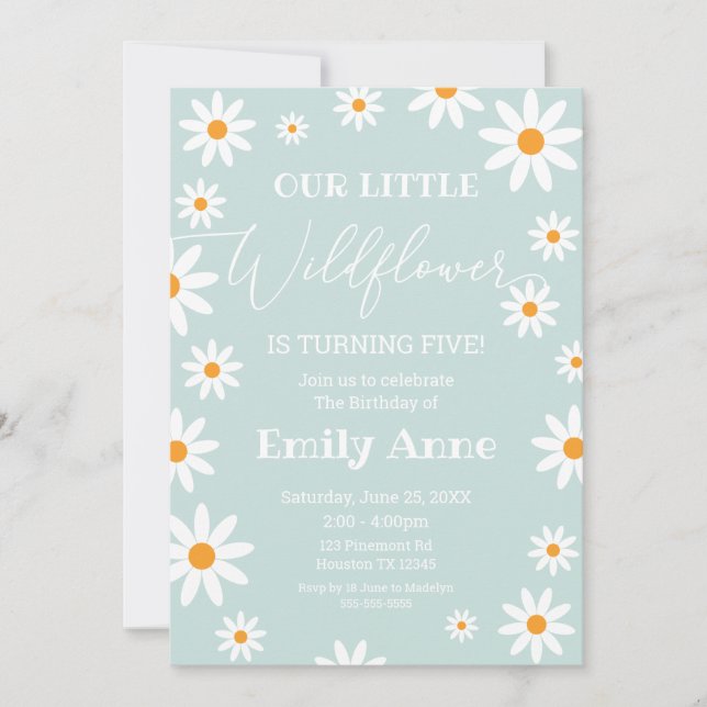 Invitación Boho Daisies Wildflower Birthday party  Inbjudningar (Framsida)