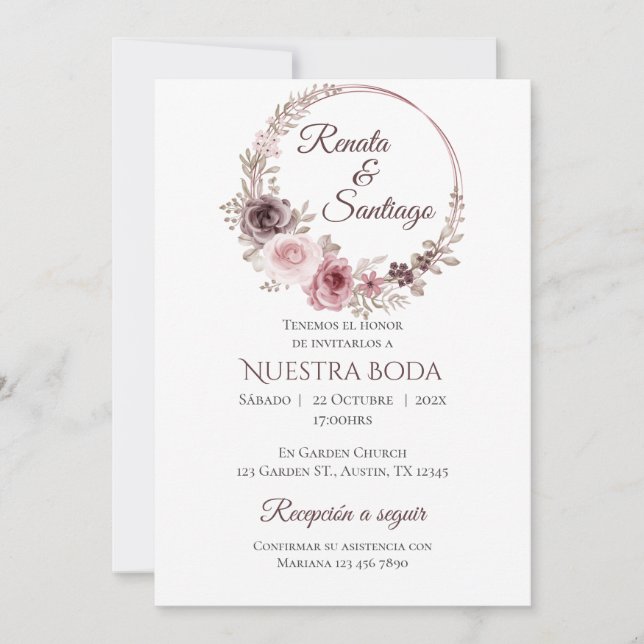 Invitación Boho Spanish Wedding Invitation Inbjudningar (Framsida)
