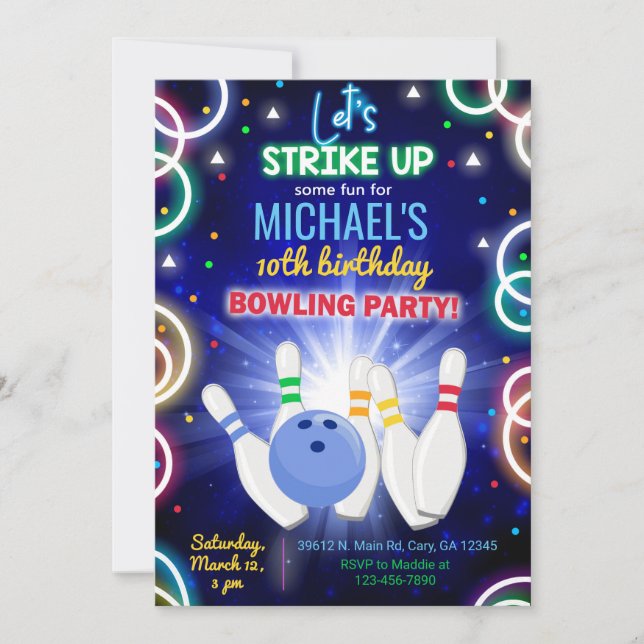 Invitación Bowling, strike up some fun, boy birthd Inbjudningar (Framsida)