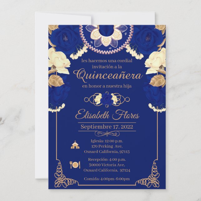 Invitacion Charro Invitation, in blue , and Gold Meddelande (Framsida)