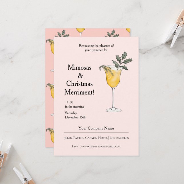Invitación Corporativa Mimosas Navidad Rosada  Inbjudningar (Fram/Back In Situ)