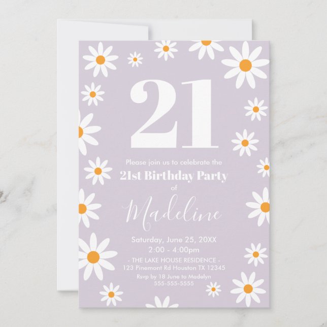 Invitación Daisies lilac Birthday Party Invitation Inbjudningar (Framsida)