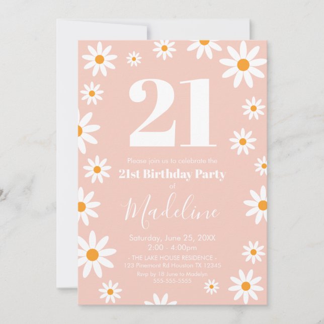 Invitación Daisies pink Birthday Party Invitation  Inbjudningar (Framsida)