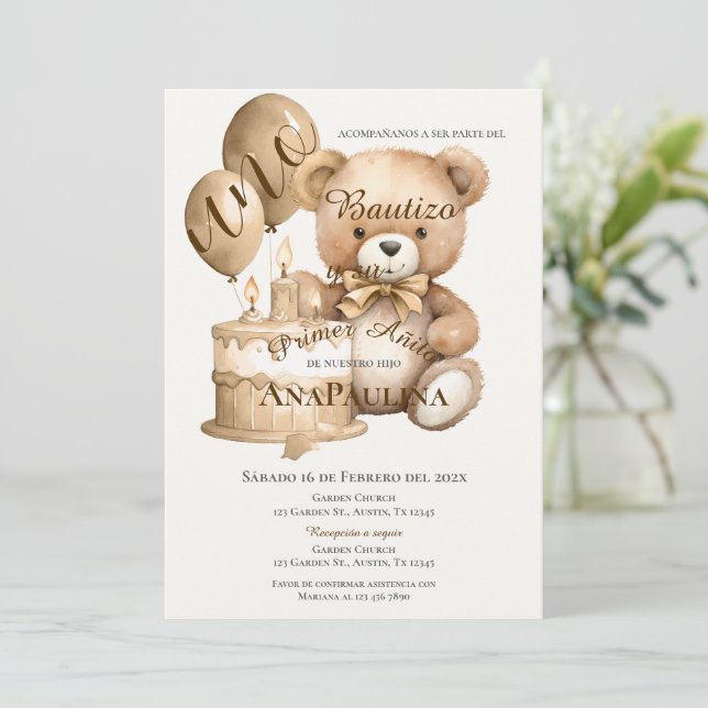 Invitación de Bautizo y primer año en español Inbjudningar (Stående Fram)