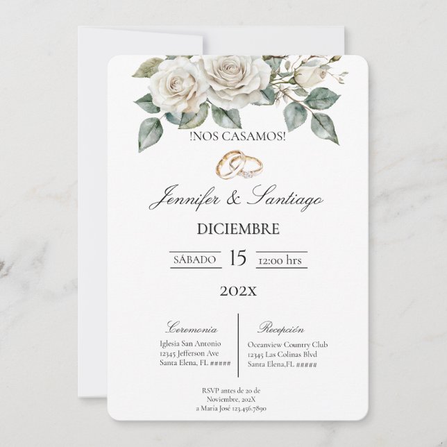 Invitación de boda con flor blanca inbjudningar (Framsida)