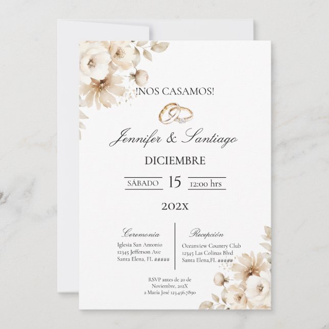 Invitación de boda con flor blanca inbjudningar (Framsida)