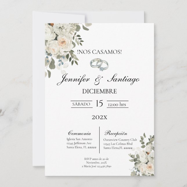 Invitación de boda con flor blanca inbjudningar (Framsida)