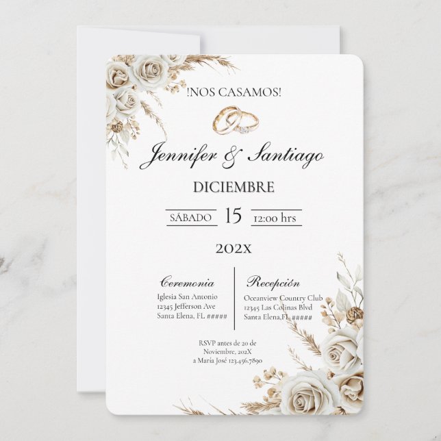 Invitación de boda con ramo y anillo inbjudningar (Framsida)