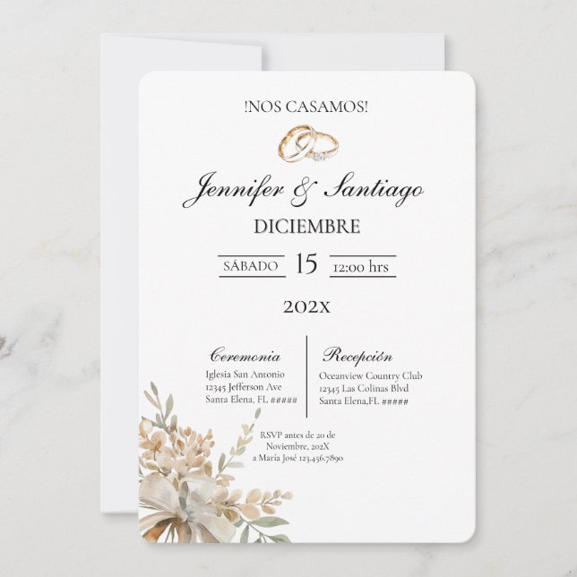Invitación de boda con ramo y anillo inbjudningar (Framsida)