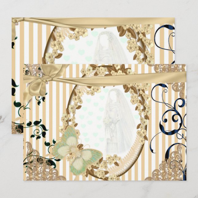 Invitación de boda espejo antiguo color tostado inbjudningar (Fram/baksida)