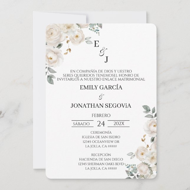 Invitación de boda flor blanca  inbjudningar (Framsida)