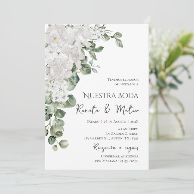 Invitación de Boda Flores Blanca y Verdes  Inbjudningar (Stående Fram)
