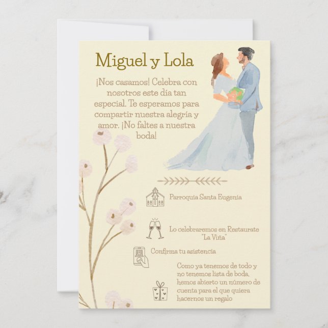 Invitación de Boda  Personalizable  Inbjudningar (Framsida)