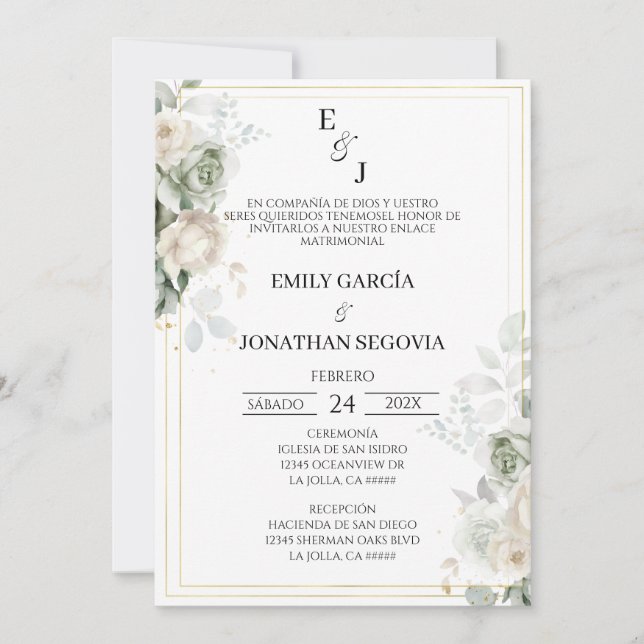 invitación de boda sage grönt inbjudningar (Framsida)
