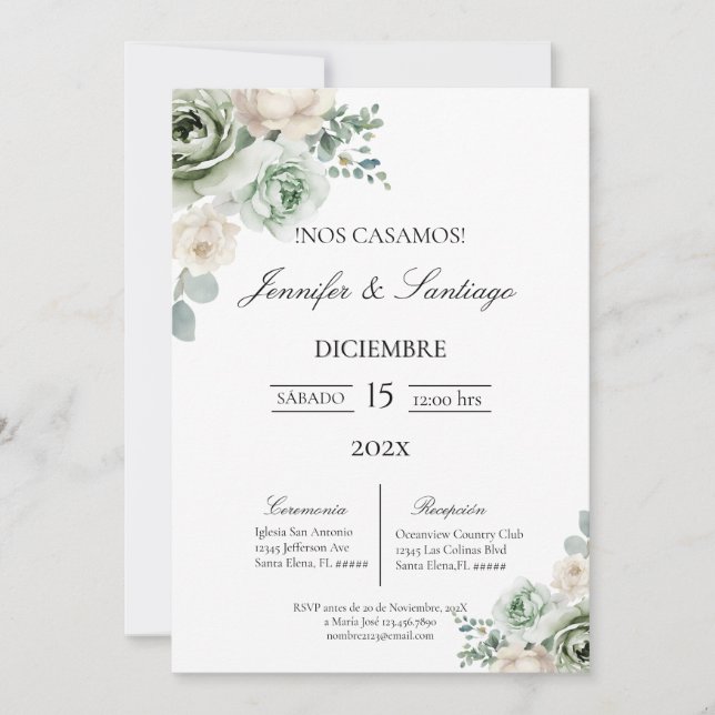 Invitación de boda tema botanica  inbjudningar (Framsida)