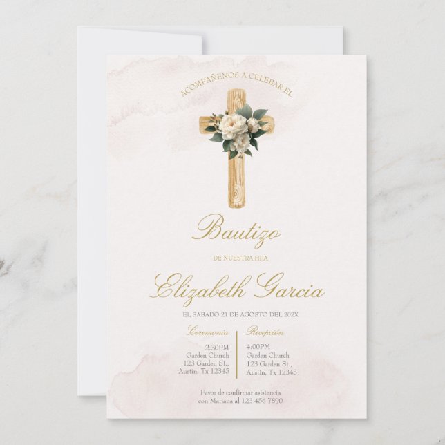 Invitación de boho blanco para bautismo invitation inbjudningar (Framsida)