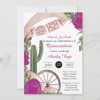 Invitación de Charro Huapango Quinceanera, Purple Inbjudningar