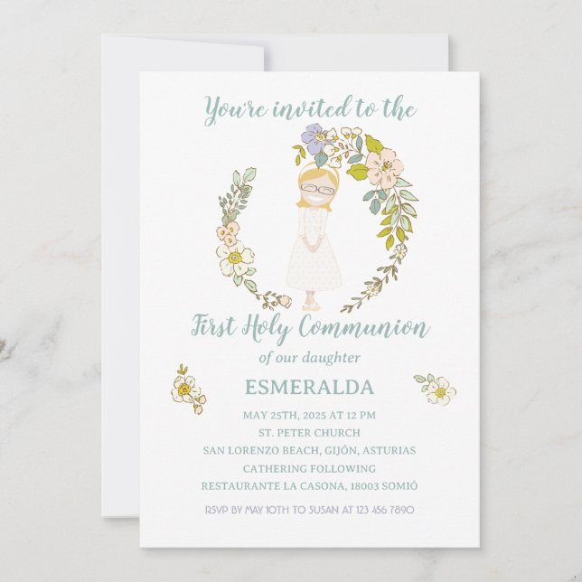 Invitación de Comunión ESMERALDA Inbjudningar (Framsida)