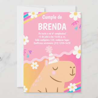 Invitación de Cumpleaños Capibara de Niña Rosa Inbjudningar