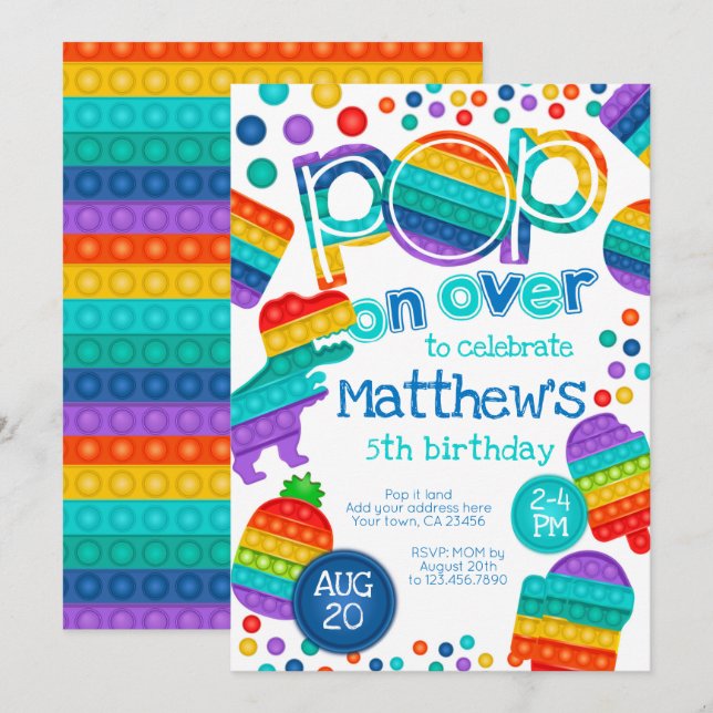 Invitación de cumpleaños Pop It Inbjudningar (Fram/baksida)