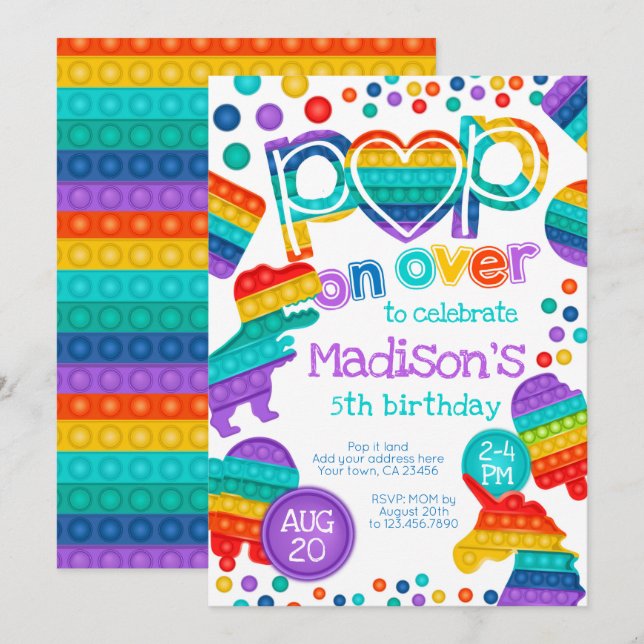 Invitación de cumpleaños Pop It Inbjudningar (Fram/baksida)