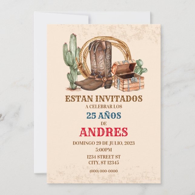 INVITACION DE CUMPLEANOS VAQUERO-FIESTA VAQUERA INBJUDNINGAR (Framsida)