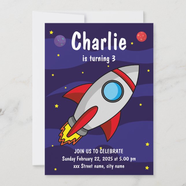 Invitación de fiesta de cumpleaños Nave Espacial Inbjudningar (Framsida)