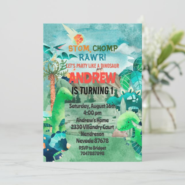 Invitación Dinosaur Birthday Invitation, Dinosaurs Inbjudningar (Stående Fram)